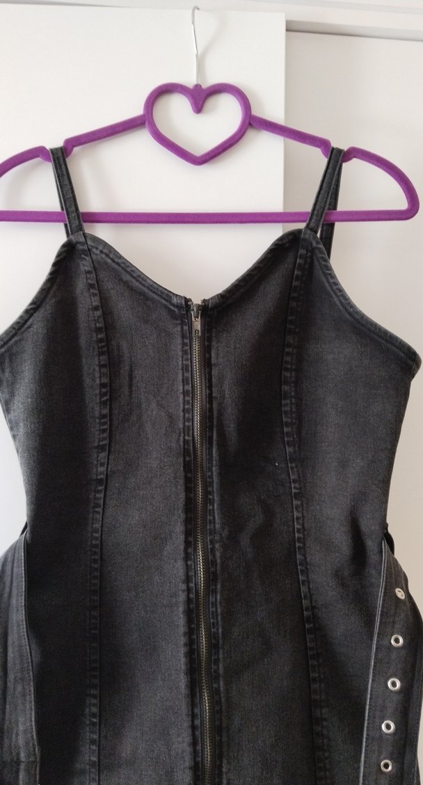 Kemerli Siyah kot elbise - Görsel 5