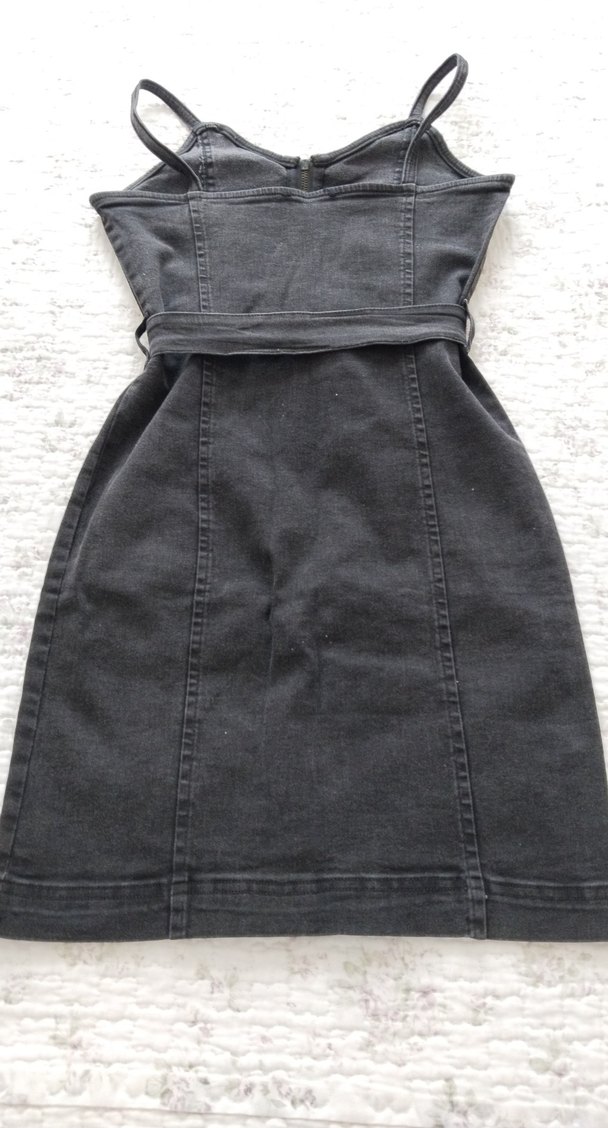 Kemerli Siyah kot elbise - Görsel 2