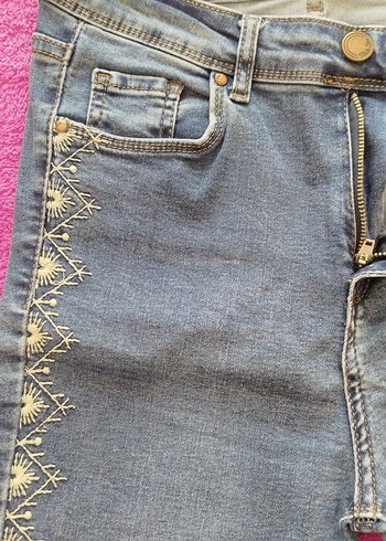 Dantel İşlemeli Bohem Mavi Kot Pantolon - Görsel 7