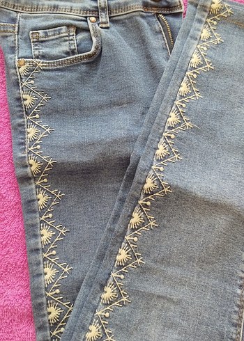 Dantel İşlemeli Bohem Mavi Kot Pantolon - Görsel 2