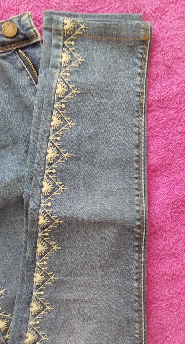 Dantel İşlemeli Bohem Mavi Kot Pantolon - Görsel 3