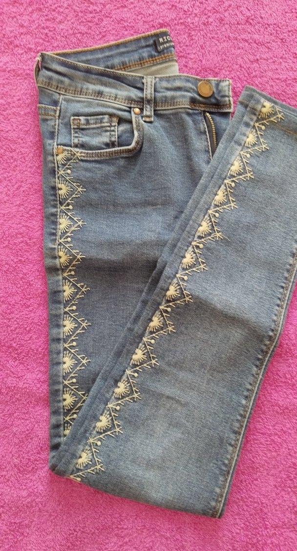 Dantel İşlemeli Bohem Mavi Kot Pantolon - Görsel 4