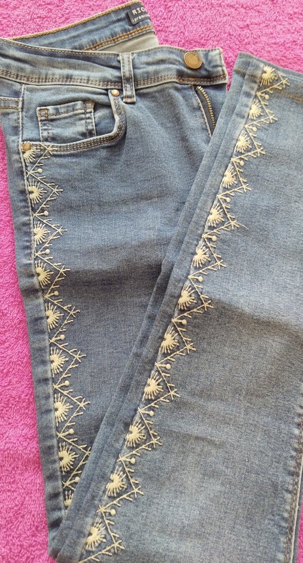 Dantel İşlemeli Bohem Mavi Kot Pantolon - Görsel 2