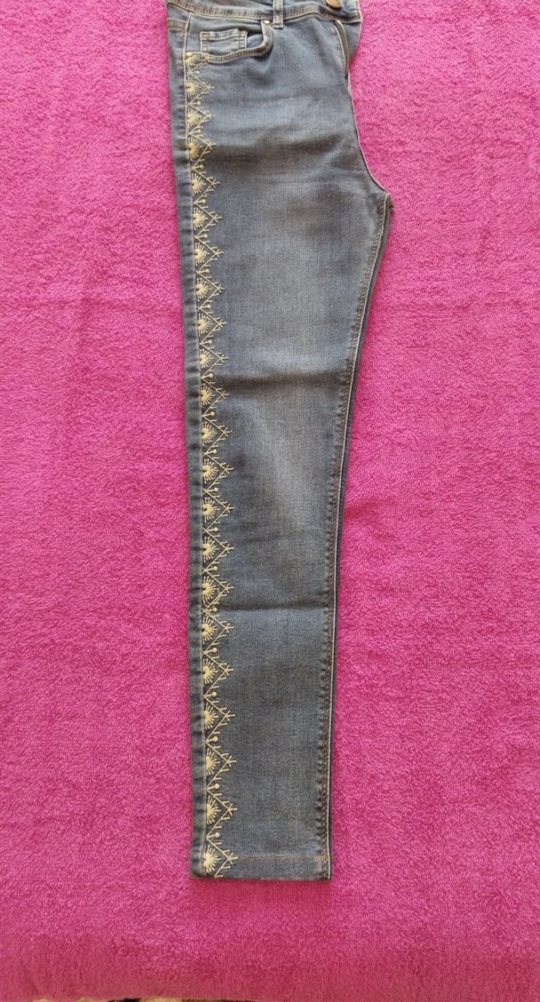 Dantel İşlemeli Bohem Mavi Kot Pantolon - Görsel 5