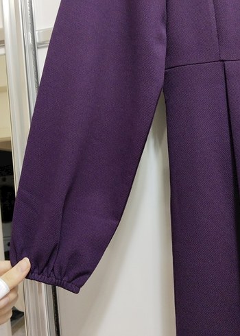 Mor Uzun Kollu Drapeli Uzun Elbise - Görsel 3