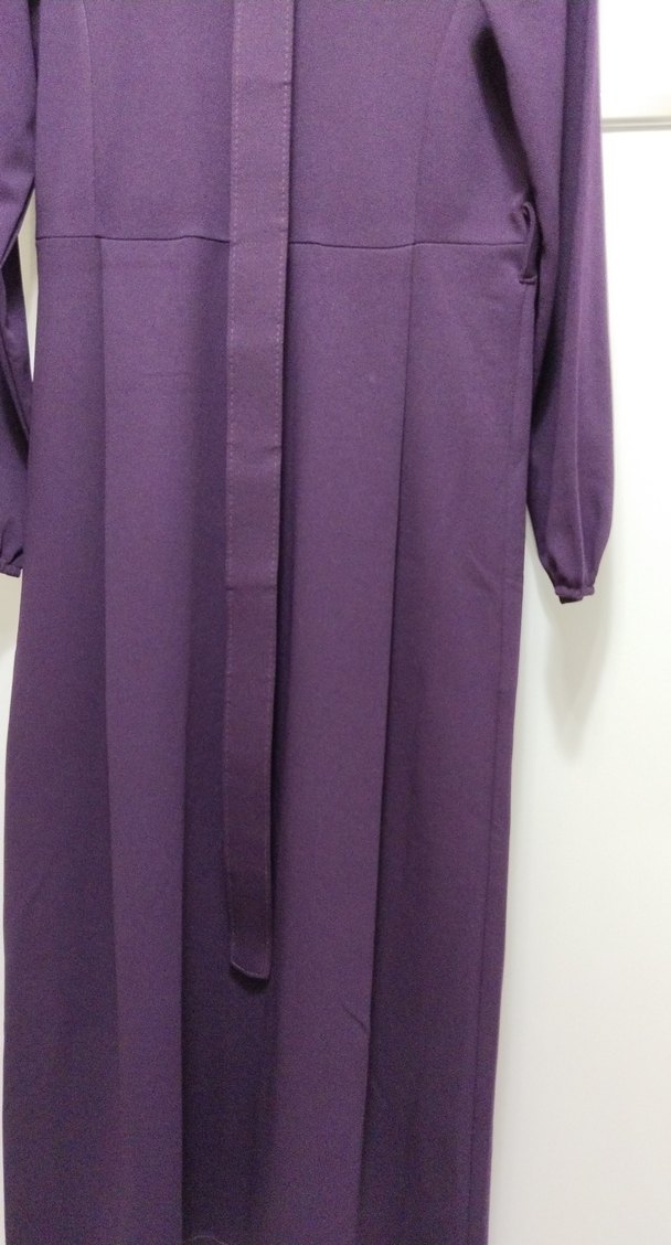 Mor Uzun Kollu Drapeli Uzun Elbise - Görsel 5