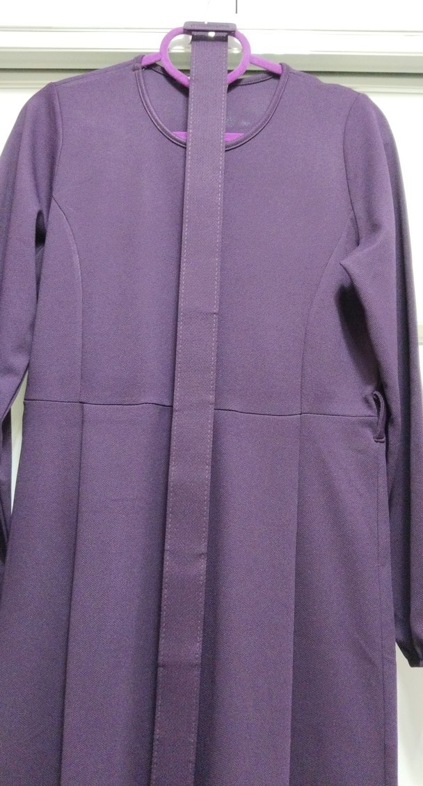 Mor Uzun Kollu Drapeli Uzun Elbise - Görsel 2