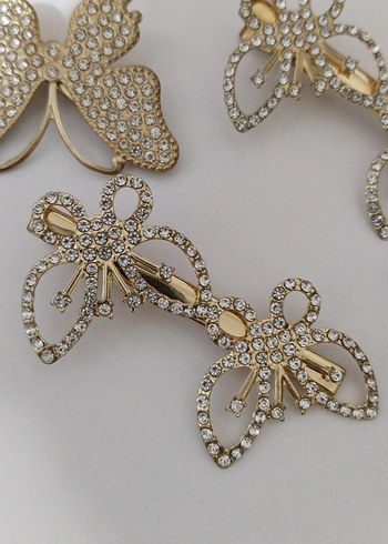 Işıltılı Altın Renk Kelebek Saç Tokası Seti - Görsel 4