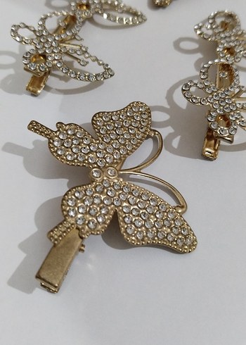 Işıltılı Altın Renk Kelebek Saç Tokası Seti - Görsel 3