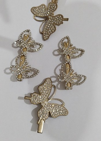 Işıltılı Altın Renk Kelebek Saç Tokası Seti - Görsel 2