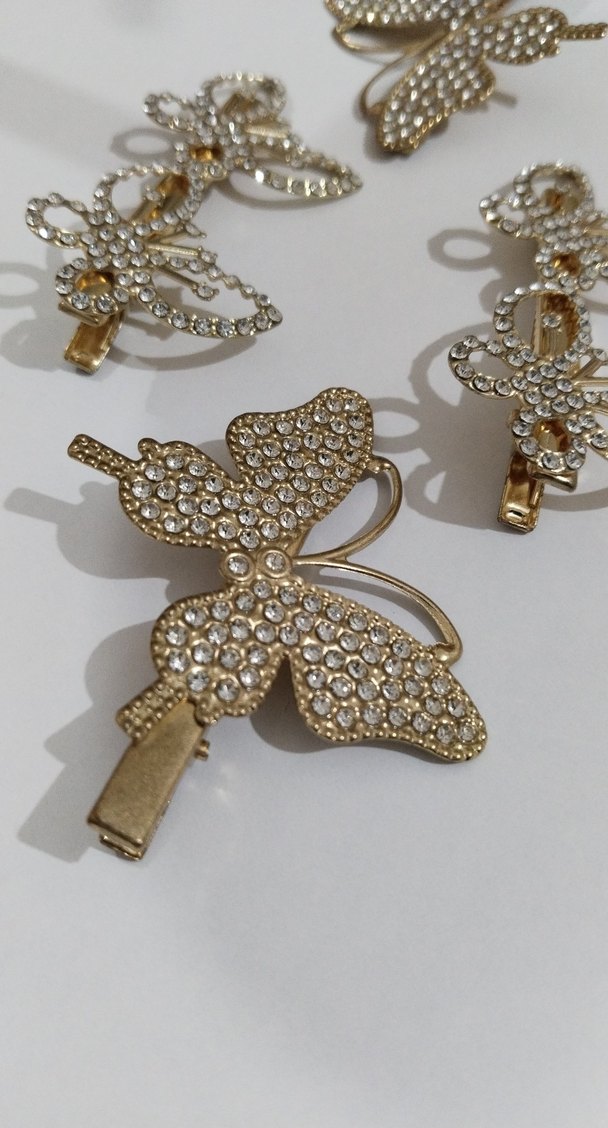 Işıltılı Altın Renk Kelebek Saç Tokası Seti - Görsel 3