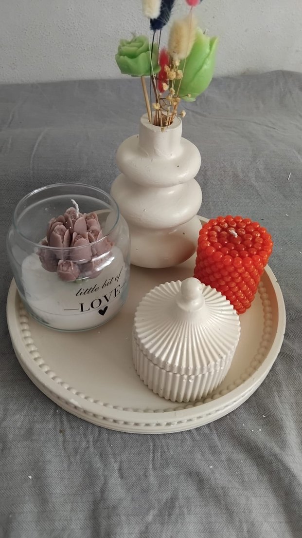 Beyaz Dekoratif Mum ve Mumluk Seti - Görsel 2