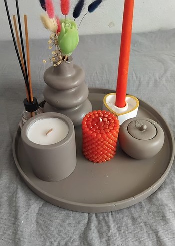 Beyaz Seramik Mumluk ve Dekoratif Set - Görsel 2