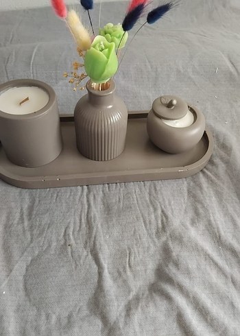 Beyaz Seramik Mumluk ve Dekoratif Set - Görsel 7