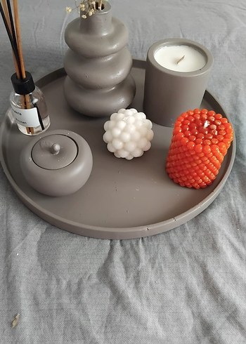 Beyaz Seramik Mumluk ve Dekoratif Set - Görsel 3