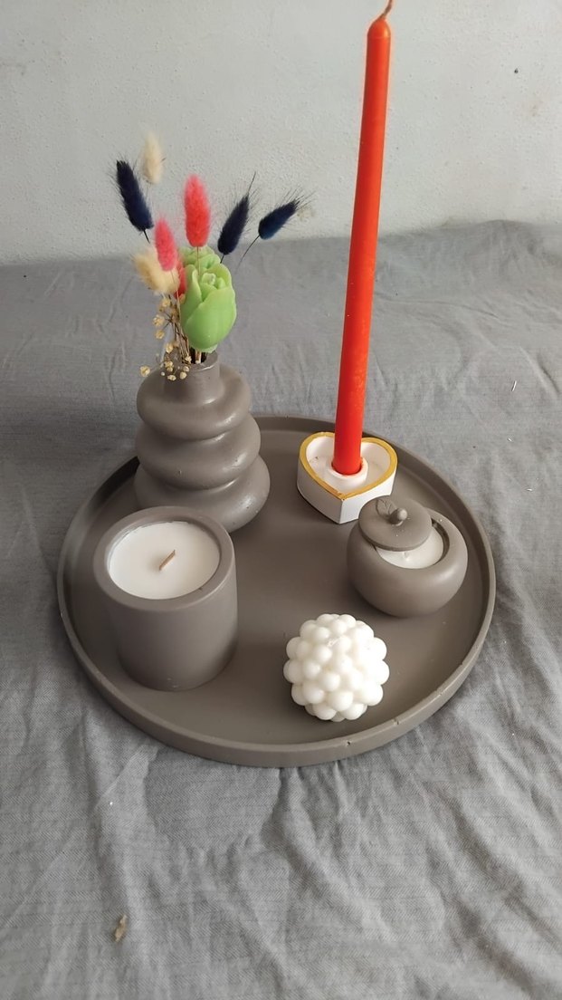 Beyaz Seramik Mumluk ve Dekoratif Set - Görsel 5