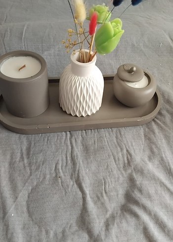 Gri Seramik Mum ve Dekoratif Set - Görsel 4