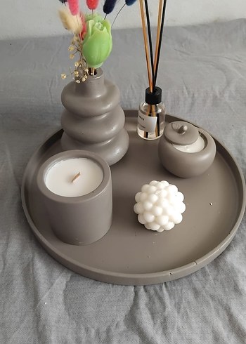 Gri Seramik Mum ve Dekoratif Set - Görsel 2
