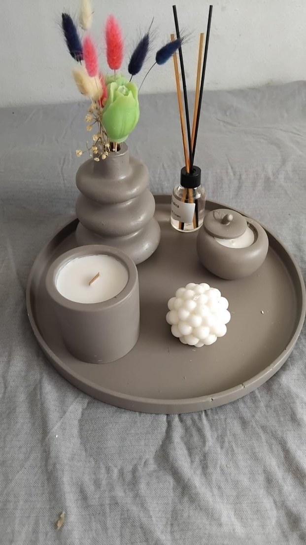 Gri Seramik Mum ve Dekoratif Set - Görsel 2