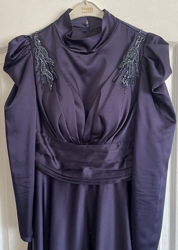 Diğer Mor Uzun Kollu Drapeli Gotik Abiye Elbise