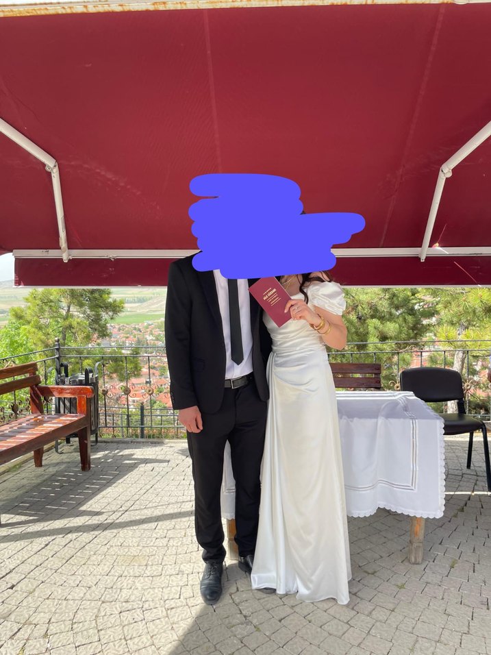 Beyaz Drapeli Uzun Abiye Elbise - Görsel 2