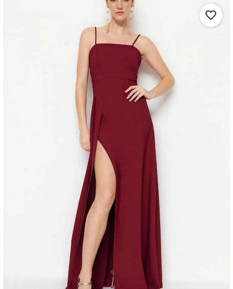 Mürdüm Askılı Uzun Drapeli Kadın Elbise - Görsel 2