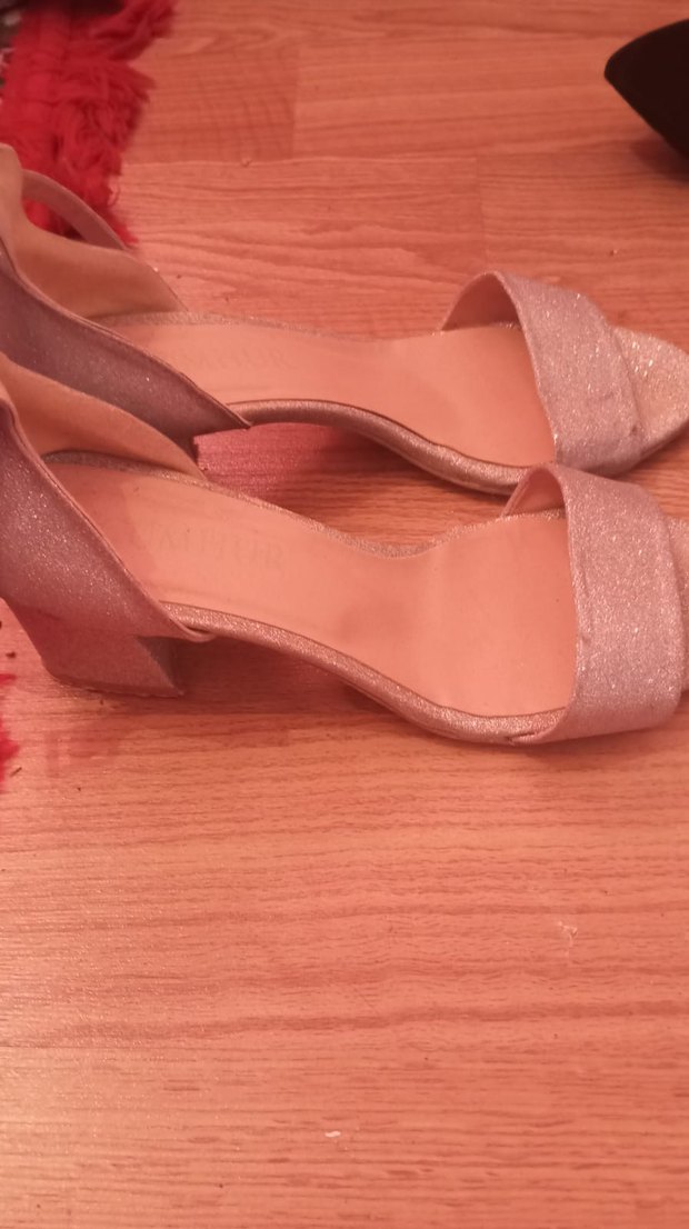 simli gümüş topuklu ayakkabı - Görsel 2