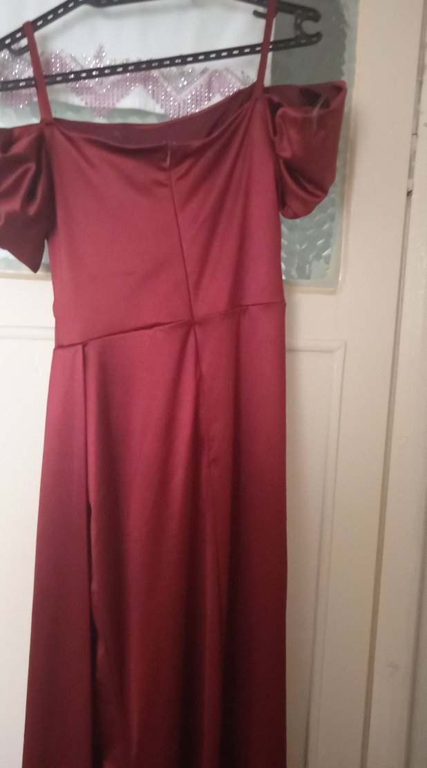 Bordo Drapeli Uzun Abiye Elbise - Görsel 4