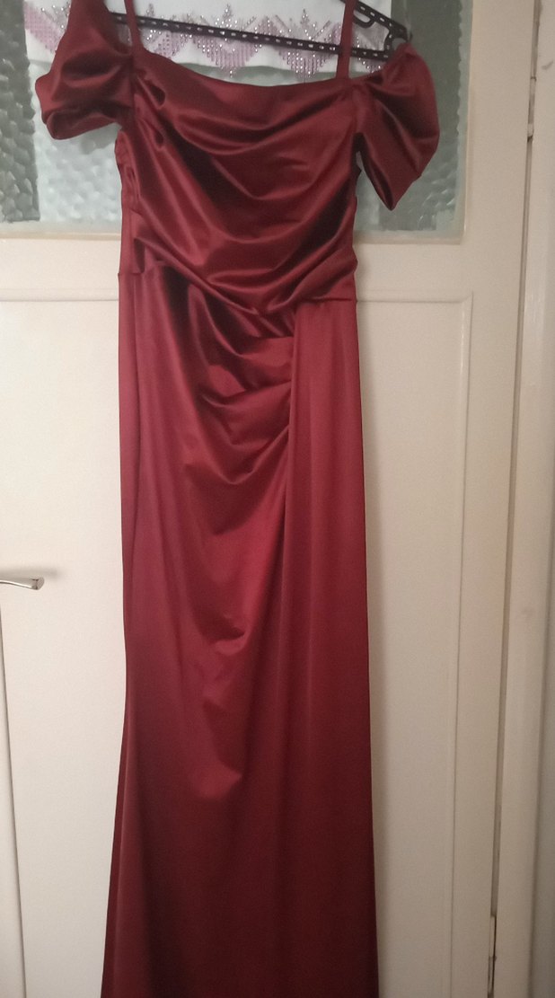 Bordo Drapeli Uzun Abiye Elbise - Görsel 2