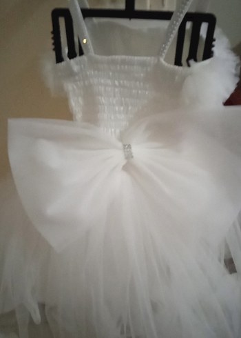 Beyaz Fırfırlı  Kız Çocuk Elbisesi - Görsel 3