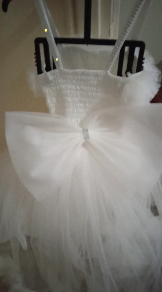 Beyaz Fırfırlı  Kız Çocuk Elbisesi - Görsel 3