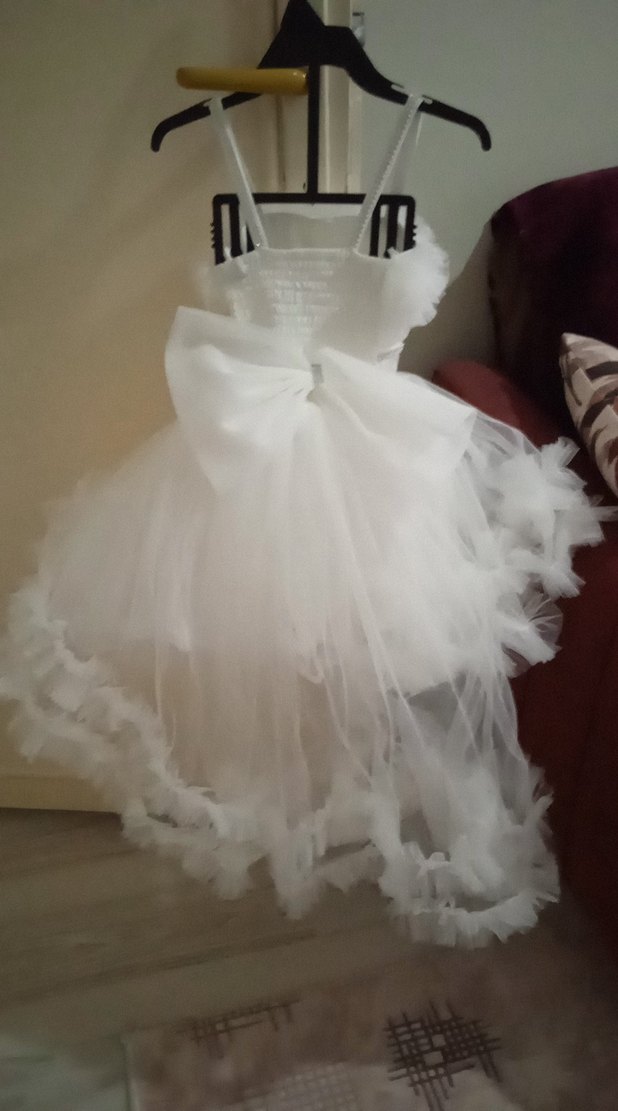 Beyaz Fırfırlı  Kız Çocuk Elbisesi - Görsel 2