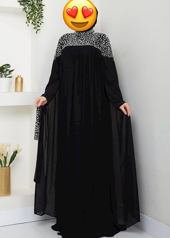 Diğer Uzun Siyah İncili Abaya Elbise