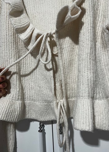 Bej Örgü fırfırlı tatlı hırka - Görsel 3