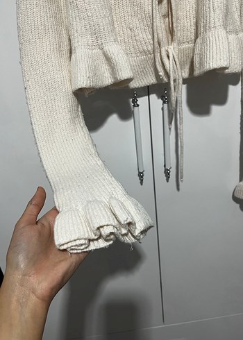 Bej Örgü fırfırlı tatlı hırka - Görsel 4