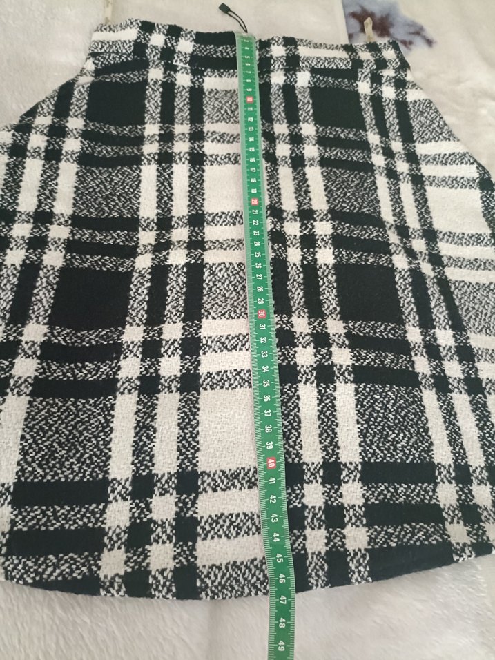 Kadın Ekoseli Mini Etek Beyaz Gri - Görsel 3