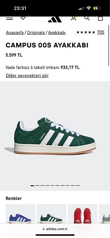 36 Beden yeşil Renk Adidas Campus