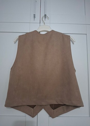 Bej Düğmeli Süet Kadın Yelek - Görsel 2