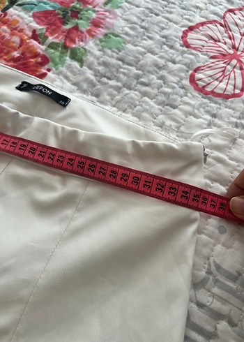 38 Beden beyaz Renk Kadın Beyaz Kumaş Pantolon, Yırtmaçlı, Uzun