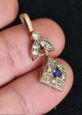 Safir taşlı el işçiliği vintage kolye ucu - Görsel 2