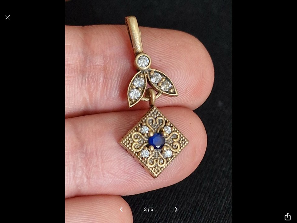 Safir taşlı el işçiliği vintage kolye ucu - Görsel 3