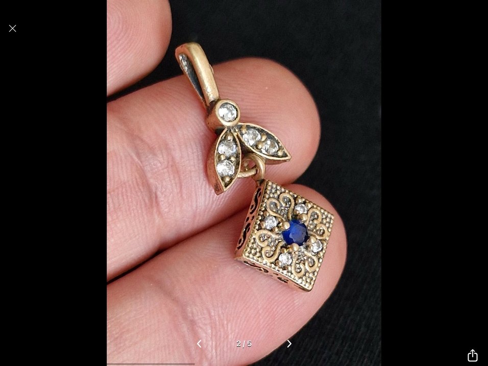 Safir taşlı el işçiliği vintage kolye ucu - Görsel 2