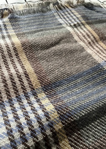 Kahverengi Gri Ekose Desenli Şal/Atkı Uzun - Görsel 5