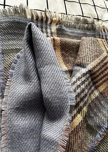 Kahverengi Gri Ekose Desenli Şal/Atkı Uzun - Görsel 4