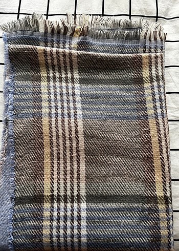 Kahverengi Gri Ekose Desenli Şal/Atkı Uzun - Görsel 3