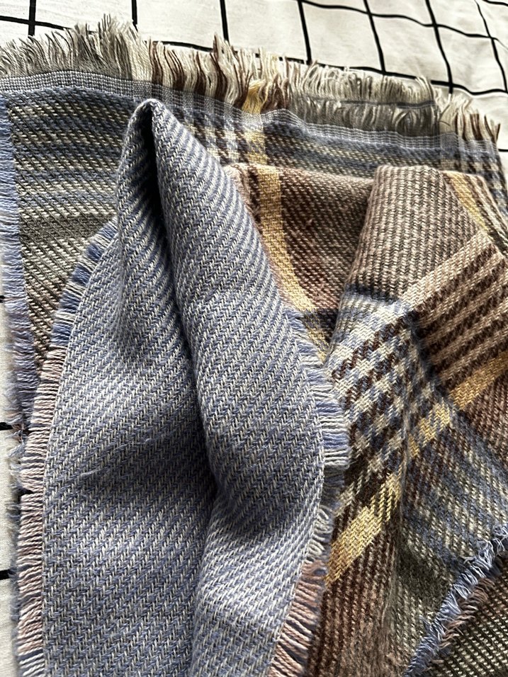 Kahverengi Gri Ekose Desenli Şal/Atkı Uzun - Görsel 4