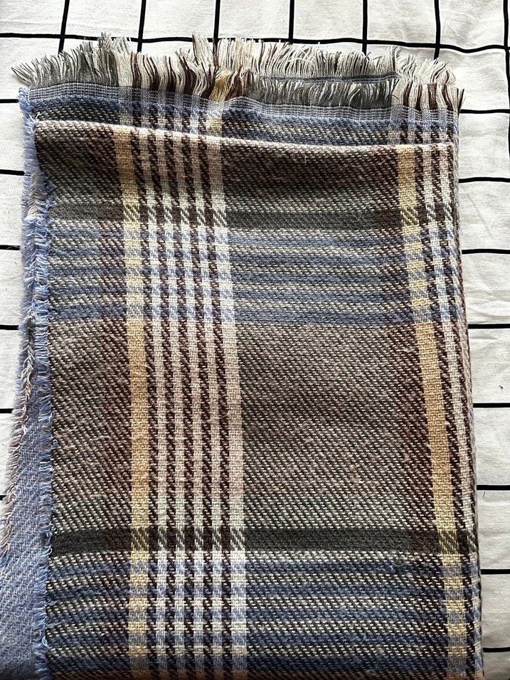 Kahverengi Gri Ekose Desenli Şal/Atkı Uzun - Görsel 3