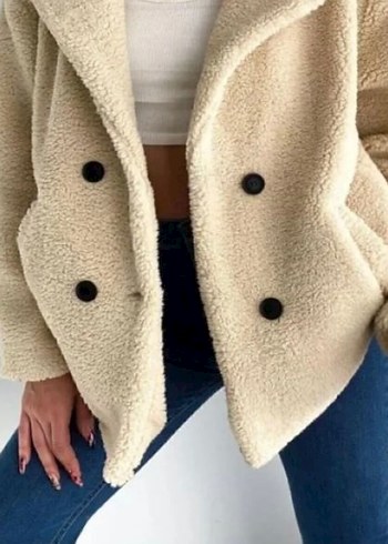 Dört Düğmeli krem peluş mont astarlı - Görsel 4