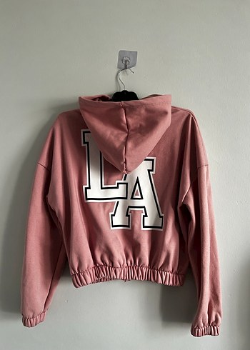 Pembe Kapüşonlu Fermuarlı Mini Sweatshirt - Görsel 2
