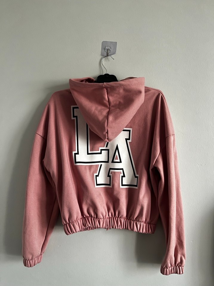 Pembe Kapüşonlu Fermuarlı Mini Sweatshirt - Görsel 2